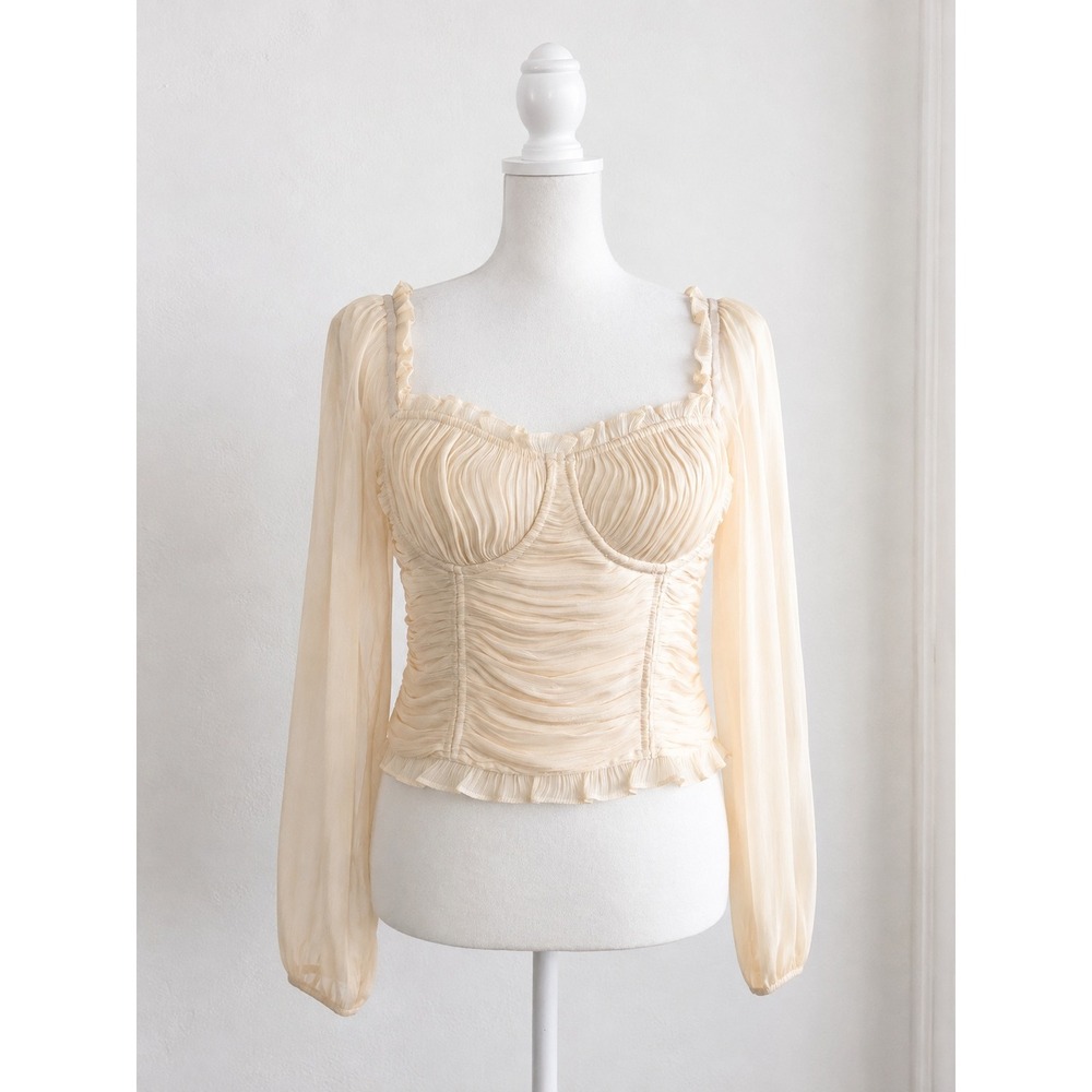 ASTR The Label Junie Ruched Corset Crop Top L Champagne Cream NWT Coquette Boho